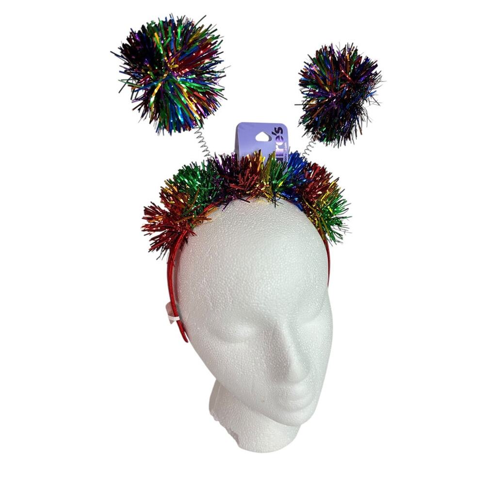 Clairesโ New Bopper Rainbow Headband Pom Poms Tinsel